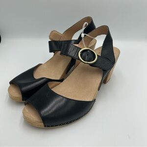 New Dansko Tamra Peep Toe Leather Chucky Heels Sandals Shoes Size 41 10.5-11